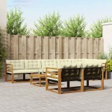 vidaXL Set de canapele de exterior cu pernă 9 pcs Natural și Crem 3369589