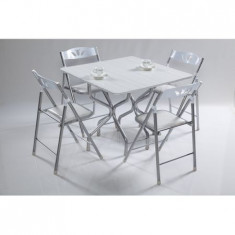 Set masa cu 4 scaune , Delia Homs, alb/gri, pal+metal 90 x 90 x 72 foto