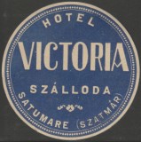 1925 Romania - Vigneta interbelica de bagaje HOTEL VICTORIA din Satu Mare (tip 1), eticheta hoteliera, promovare turistica