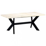 Masă Bucătărie VidaXL, Lemn Masiv Mango, 180x90x75 cm, Alb, Picioare Oțel, Design Modern