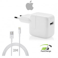 Incarcator Original Apple Adaptor Priza iPad iPhone + Cablu Apple Lightning 2 Metri - Bulk foto