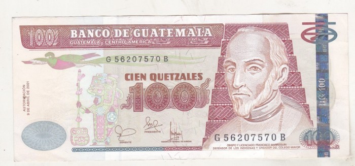 bnk bn Guatemala 100 Quetzales 2001 - P# 104 - xf