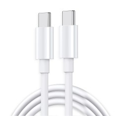 Cablu de Date pentru Telefon, Flippy, Cablu TYPE-C to TYPE-C Universal, Compatibil cu iOS si Android, Power Delivery 65W 130 cupru, 2 M, Simplu, Alb
