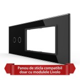 Cumpara ieftin Panou din sticla Livolo pentru intrerupator dublu si 2 prize, 6/7M, negru