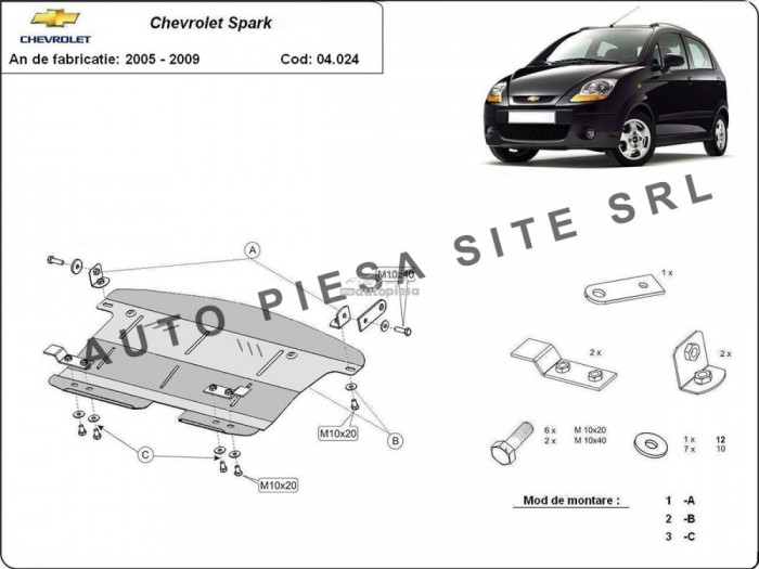 Scut metalic motor Chevrolet Spark fabricat in perioada 2005 - 2009 APS-04,024