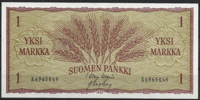 !!! FINLANDA - 1 MARKKA 1963 - P 98 a 2 - UNC / CEA DIN SCAN