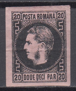 ROMANIA 1866/1867 LP 20 c CAROL FAVORITI 20 PARALE NEGRU/ROZ HARTIE SUBTIRE GUMA ORIGINALA SARNIERA foto
