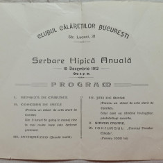 Program Serbare Hipica Anuala 19 decembrie 1912// Clubul Calaretilor Bucuresti