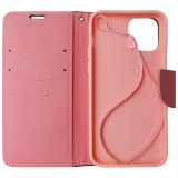 Husa tip carte cu stand Fancy Book negru cu roz pentru Apple iPhone 12, 12 Pro