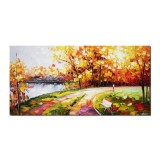 Tablou peisaj pictat manual, Oaza de liniste, 120x60cm ulei pe panza in cutit efect 3D