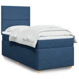 VidaXL Pat box spring cu saltea, albastru, 90x200 cm, textil