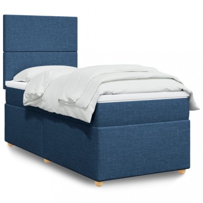 vidaXL Pat box spring cu saltea, albastru, 90x190 cm, textil foto