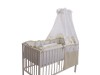 Lenjerie Pat Copii MyKids Teddy Play Bej 5 Piese 120x60 cm, Bumbac 100%, Aparatori Laterale, Plapuma, Cearsaf Elastic, Baldachin