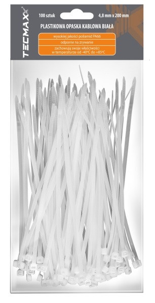 Set 100 Buc Coliere Fasete Plastic Albe Tecmaxx 4,8X200MM 14-213