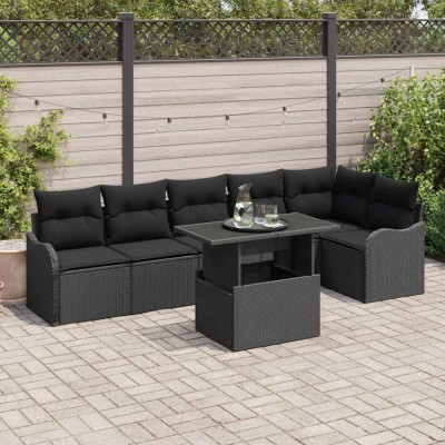 vidaXL Set de canapele pentru grădină 7 pcs Negru 100 x 55 x 73 cm 3357216 foto
