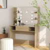 Masa Machiaj Stejar cu LED, Oglinda, MDF, 100x40x135 cm. Toaleta Dormitor moderna