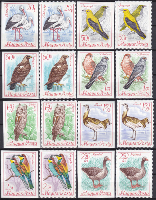 DB1 Fauna Pasari Ungaria 1968 8v. Nedantelate MNH