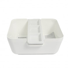 Set 3 piese bol + tocator bambus cu 5 compartimente Bread&dip 24x24x11cm alb