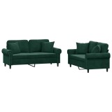 Cumpara ieftin Set canapea cu perne, 2 piese, verde inchis, catifea