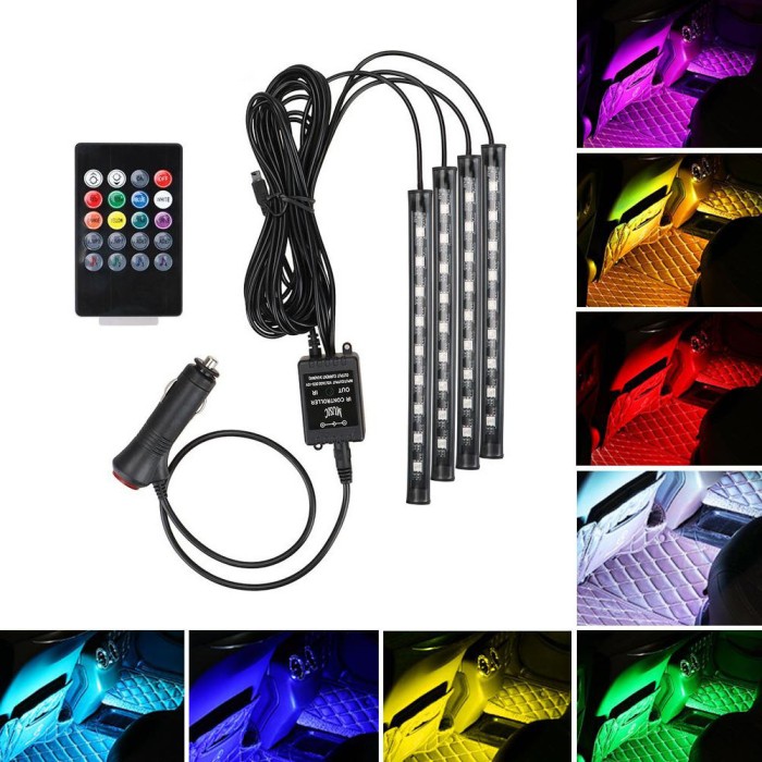 Set 4 benzi LED auto, RGB, 9 LED/banda, telecomanda