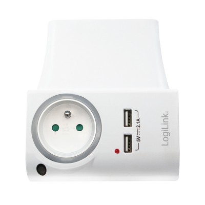 ADAPTOR LOGILINK, Socket tip E x 1, USB x 2 5V/2.1A, 230V, 50 Hz, max. 16A, IP20, suport telefon/tableta, iluminare LED, alb &amp;quot;PA0166&amp;quot; (include TV 0.18 foto