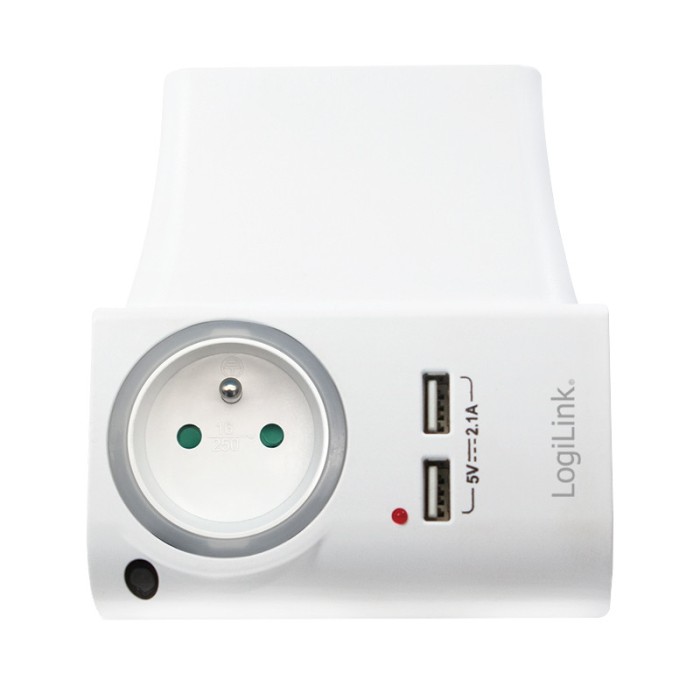 ADAPTOR LOGILINK, Socket tip E x 1, USB x 2 5V/2.1A, 230V, 50 Hz, max. 16A, IP20, suport telefon/tableta, iluminare LED, alb &quot;PA0166&quot; (include TV 0.18