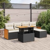 VidaXL Set mobilier grădină perne 6 piese negru poliratan/lemn acacia 3327696