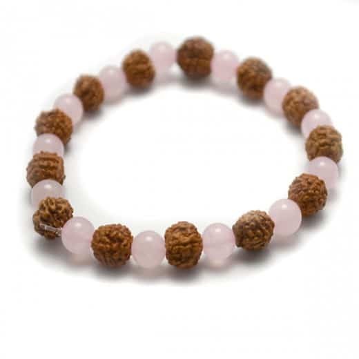 Bratara cu Rudraksha (rudraska) si cuart roz
