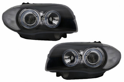 Faruri BMW Seria 1 E81 E82 E87 E88 (2004-2011) Angel Eyes Negru Performance AutoTuning foto