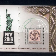ROMANIA 2016 - EXPOZITIA FILATELICA MONDIALA NEW YORK, COLITA, MNH - LP 2106