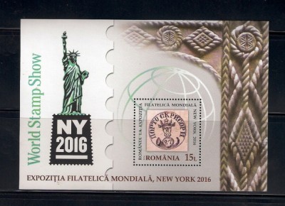 ROMANIA 2016 - EXPOZITIA FILATELICA MONDIALA NEW YORK, COLITA, MNH - LP 2106 foto