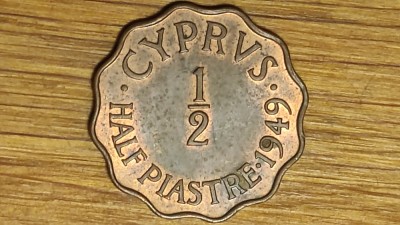 Cipru -raritate bronz an unic de batere- 1/2 piastru piastre 1949 -George VI- dantelata ! foto