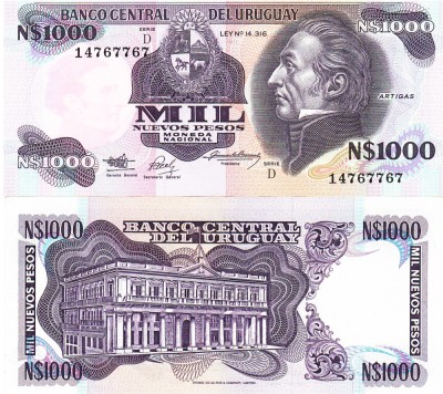 Uruguay 1 000 Nuevos Pesos 1992 P-64b UNC foto