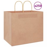 vidaXL Pungi de h&acirc;rtie 250 buc cu m&acirc;nere maro 32x22x28 cm