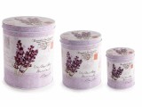 Set 3 borcane depozitare metal multicolor Lavanda &Oslash; 14 cm x 16,5 H, &Oslash; 11 x 13 H, &Oslash; 7,5 x 9,5 H