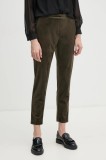 La Petite Fran&ccedil;aise pantaloni de catifea culoarea verde, fason țigaretă, medium waist, PFPARFUME