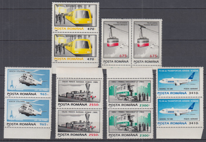 ROMANIA 1995 LP 1379 MIJLOACE DE TRANSPORT UZUALE PERECHE SERII MNH