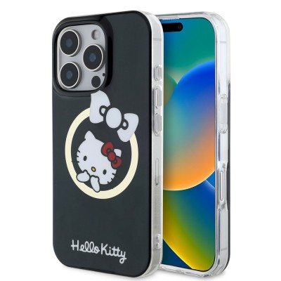 Husa Hello Kitty iPhone 16 Pro Max Hardcase IML Fun Bow MagSafe, negru, HKHMP16XHFLBK foto