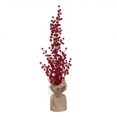 Decorațiune Crăciun, Model Brad, &amp;Icirc;nălțime 62cm, Culoare Roșu/Bej, Material Metal/Plastic/Spumă/H&amp;acirc;rtie/Iută foto