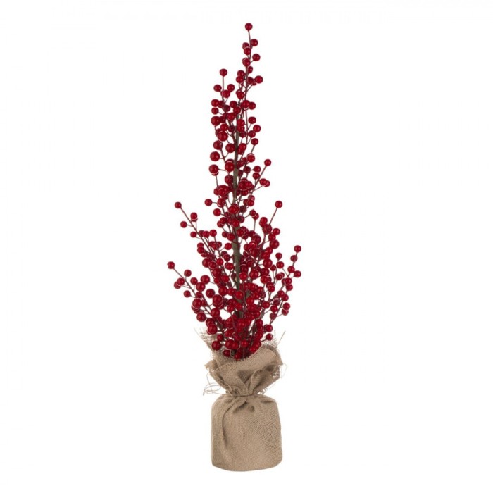Decorațiune Crăciun, Model Brad, &Icirc;nălțime 62cm, Culoare Roșu/Bej, Material Metal/Plastic/Spumă/H&acirc;rtie/Iută