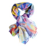 Esarfa navy din vascoza cu frunze multicolore