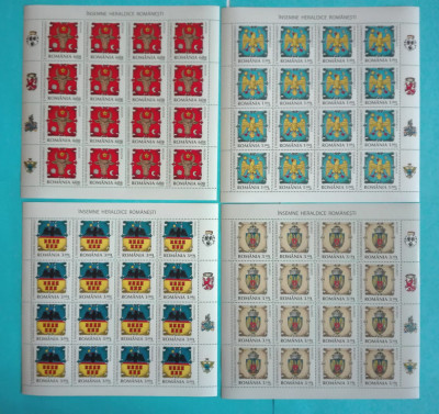TIMBRE ROM&amp;Acirc;NIA LP1816/2008- &amp;Icirc;NSEMNE HERALDICE ROM&amp;Acirc;NEȘTI- 4 coli 16 timbre MNH foto