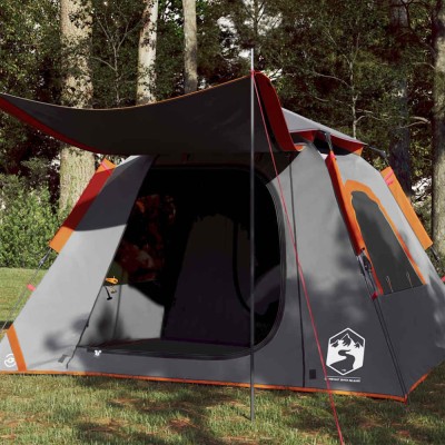 Cort camping cupolă 4 persoane, gri/portocaliu, setare rapidă foto