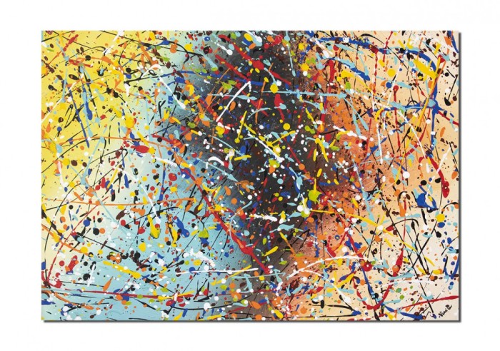 Tablou pictat manual living, birou, Compozitie abstracta, 70x50cm ulei pe panza, reproducere Jackson Pollock
