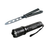 Cumpara ieftin Set Electrosoc Lanterna tip Police 1000KV si Briceag fluture de antrenamen, 22 cm, argintiu