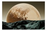 Tablou Canvas, "Luna gigantă peste peisaj montan", Planeta, Asfințit, Păm&acirc;nt, Valuri, Umbre, 39 x 26 cm, CMCLASS