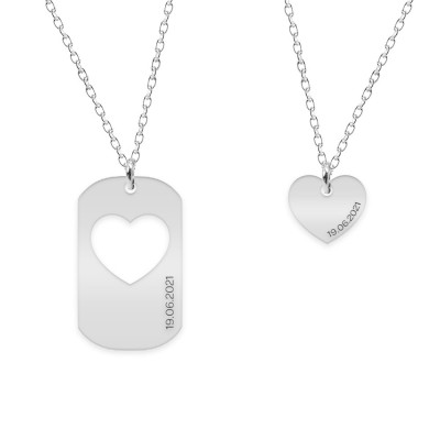 Aimer - Set coliere personalizate pentru cuplu cu dog tag si inima din argint 925 foto