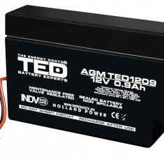 Acumulator AGM VRLA 12V 0.9Ah plumb acid 96x25x62 mm cu fir TED Battery Expert Holland