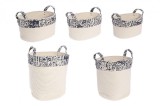 Set 5 cosuri depozitare din poliester crem si bumbac albastru &oslash; 40 cm x 50 h