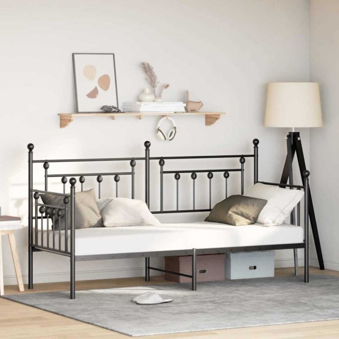 vidaXL Cadru de pat de zi cu headboard Negru 80 x 200 cm Oțel 42002657